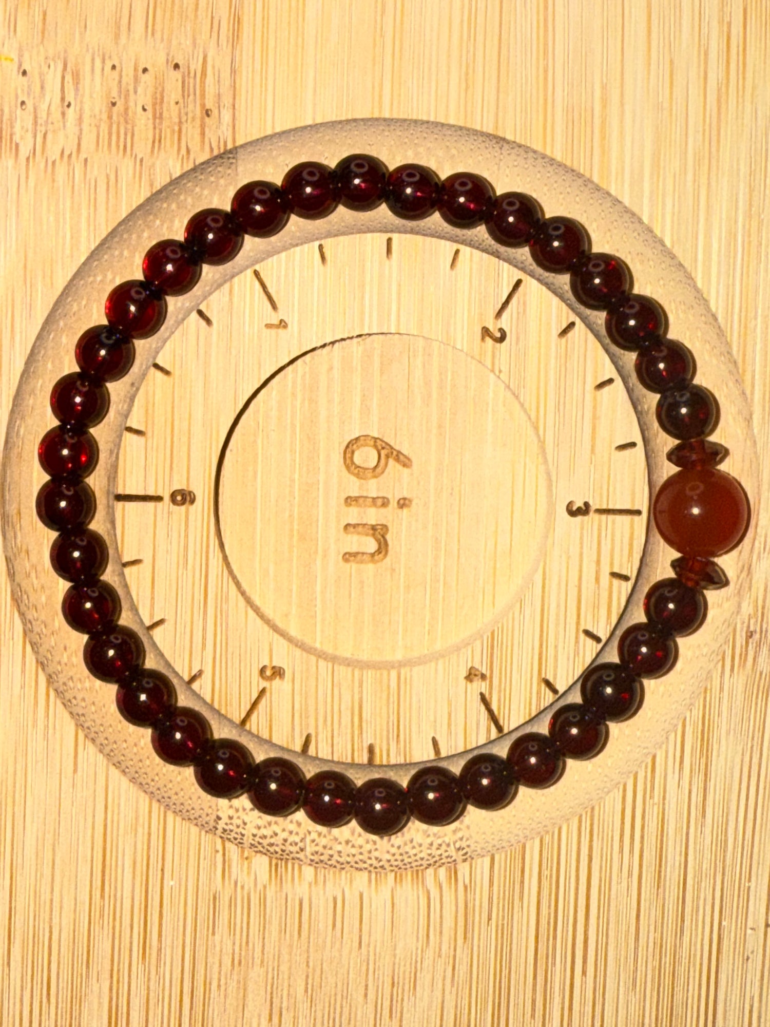 Natural Garnet Bracelet – 6 Inch Beaded Stretch Bracelet with Accent Bead | Handmade Crystal Jewelry for Women & Men