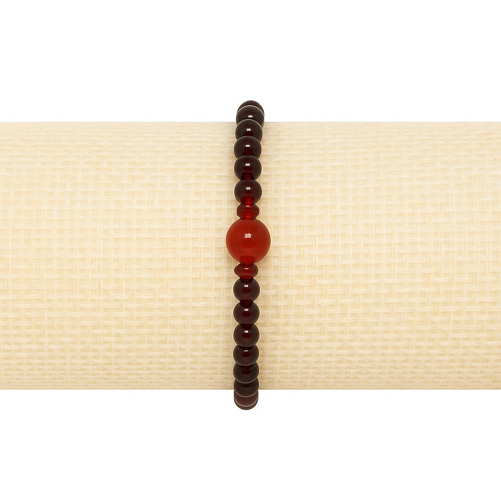 Natural Garnet Bracelet – 6 Inch Beaded Stretch Bracelet with Accent Bead | Handmade Crystal Jewelry for Women & Men