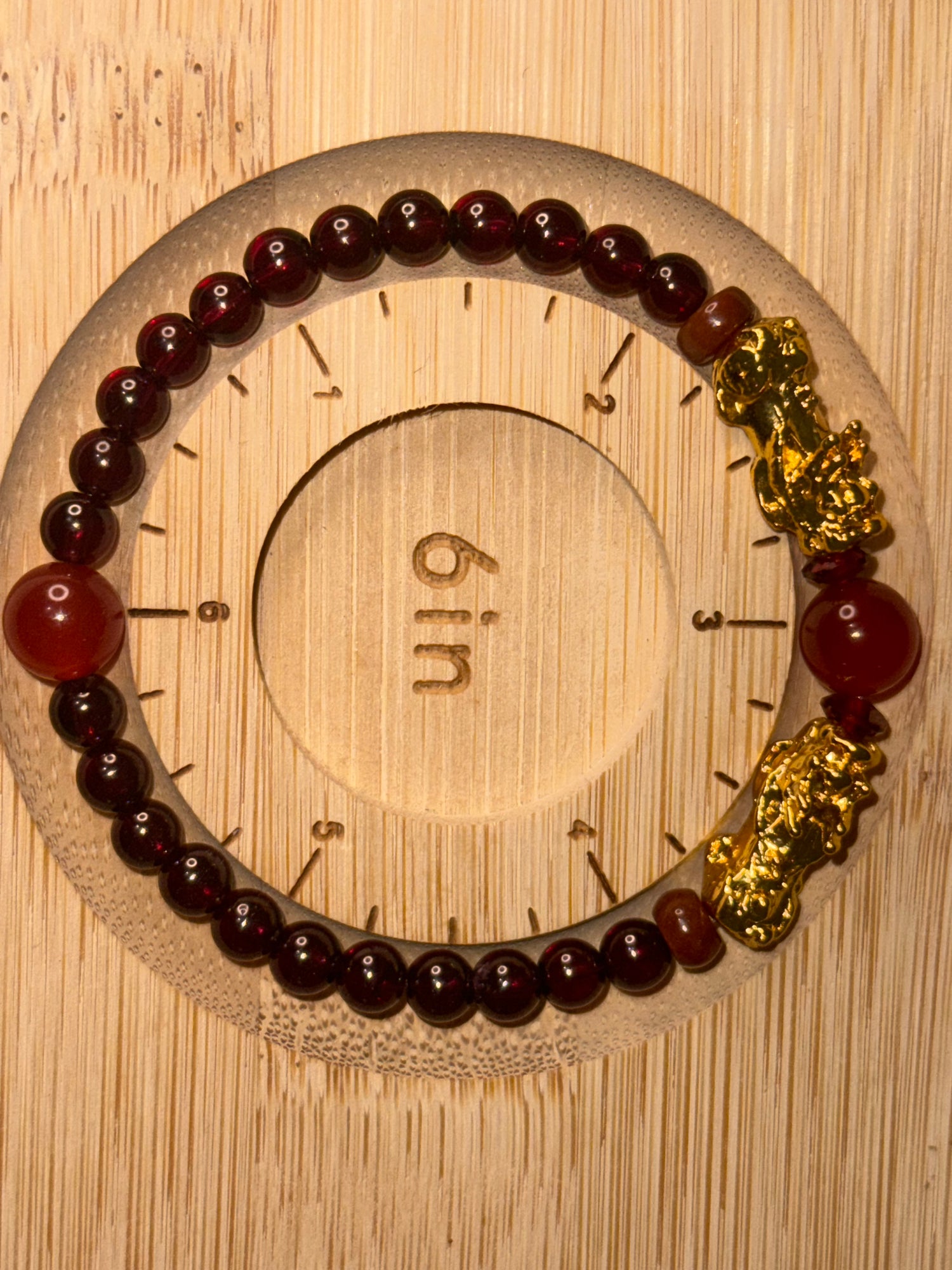 Natural Garnet and Agate Bracelet with Vietnamese Gold Pixiu Charms
