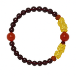 Natural Garnet and Agate Bracelet with Vietnamese Gold Pixiu Charms