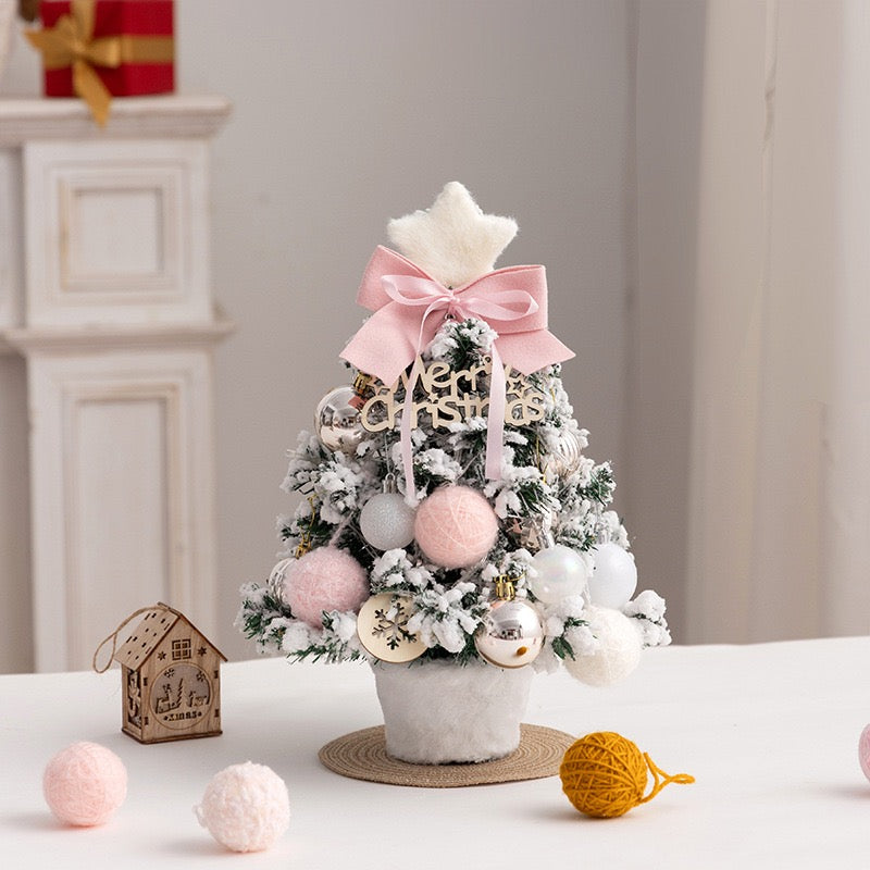 Mini 13.8-Inch Pink Velvet Christmas Tree Set – Tabletop DIY Holiday Decor with Ornaments