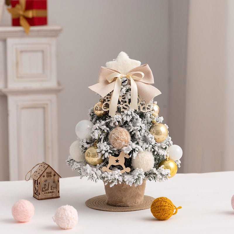 Mini 13.8-Inch Pink Velvet Christmas Tree Set – Tabletop DIY Holiday Decor with Ornaments