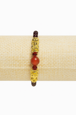 Natural Garnet and Agate Pixiu Bracelet – 6 Inch Stretchy Wealth Bracelet with Vietnamese Gold-Plated Charms